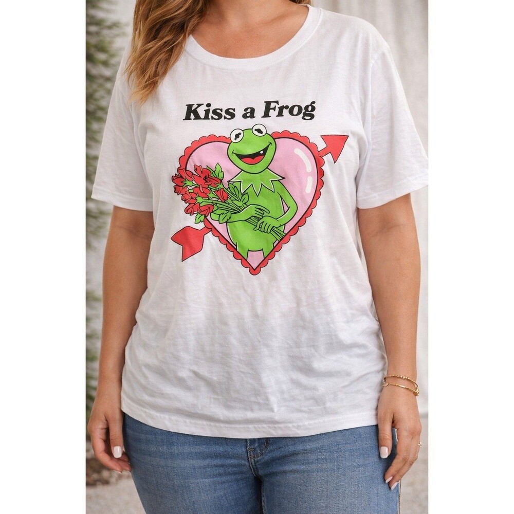 Muppets Kermit KISS A FROG T-Shirt Disney LARGE‎ New With Tags Heart Tee